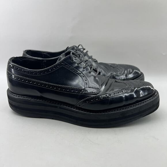 Prada Chunky Platform Oxford Men Size 9 US, 8 UK Black Wingtip Brogue Low Shoes - Picture 1 of 12